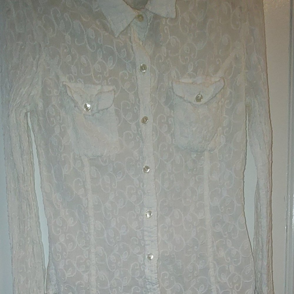 LUCKY BRAND, "Lucky In Love" Long Sleeved Lace Blouse (SIZE XL)